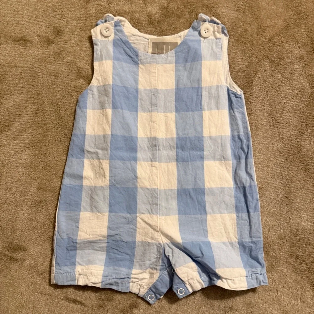 Lil Cactus Baby Boys Blue Gingham Cotton Romper One Piece Snap Bottom 3-6M